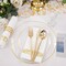 210Pcs Clear and Gold Plates for 30 Guests, Plastic Plates for Party, Includes:30 Gold Dinner Plates, 30 Gold Dessert Plates, 30 Paper Towels with 90 Silverware & 30 Cups MirthMood